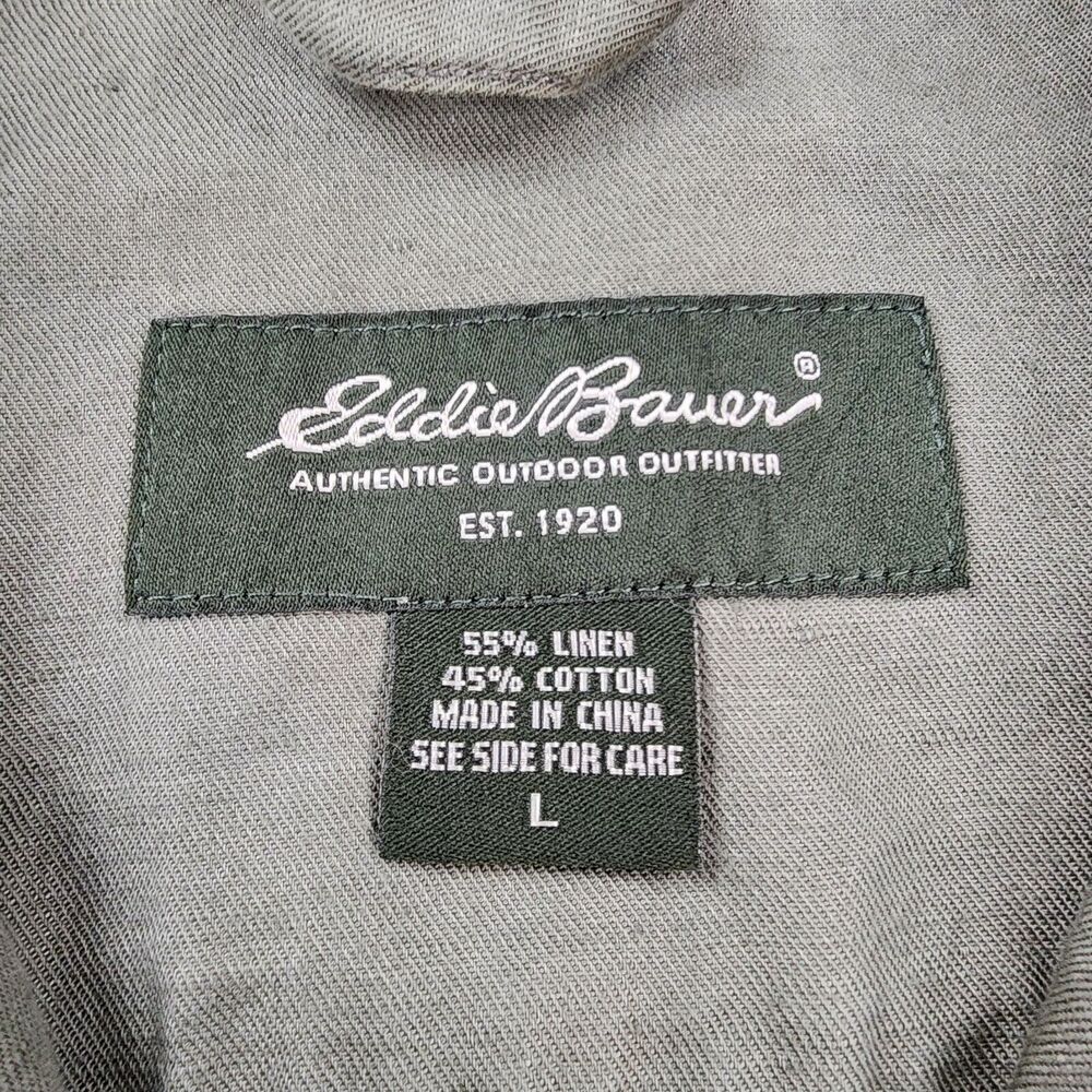 Eddie Bauer Jacket Women Large Green Linen Blend Metal Button Casual Safari Coat - Picture 2 of 16